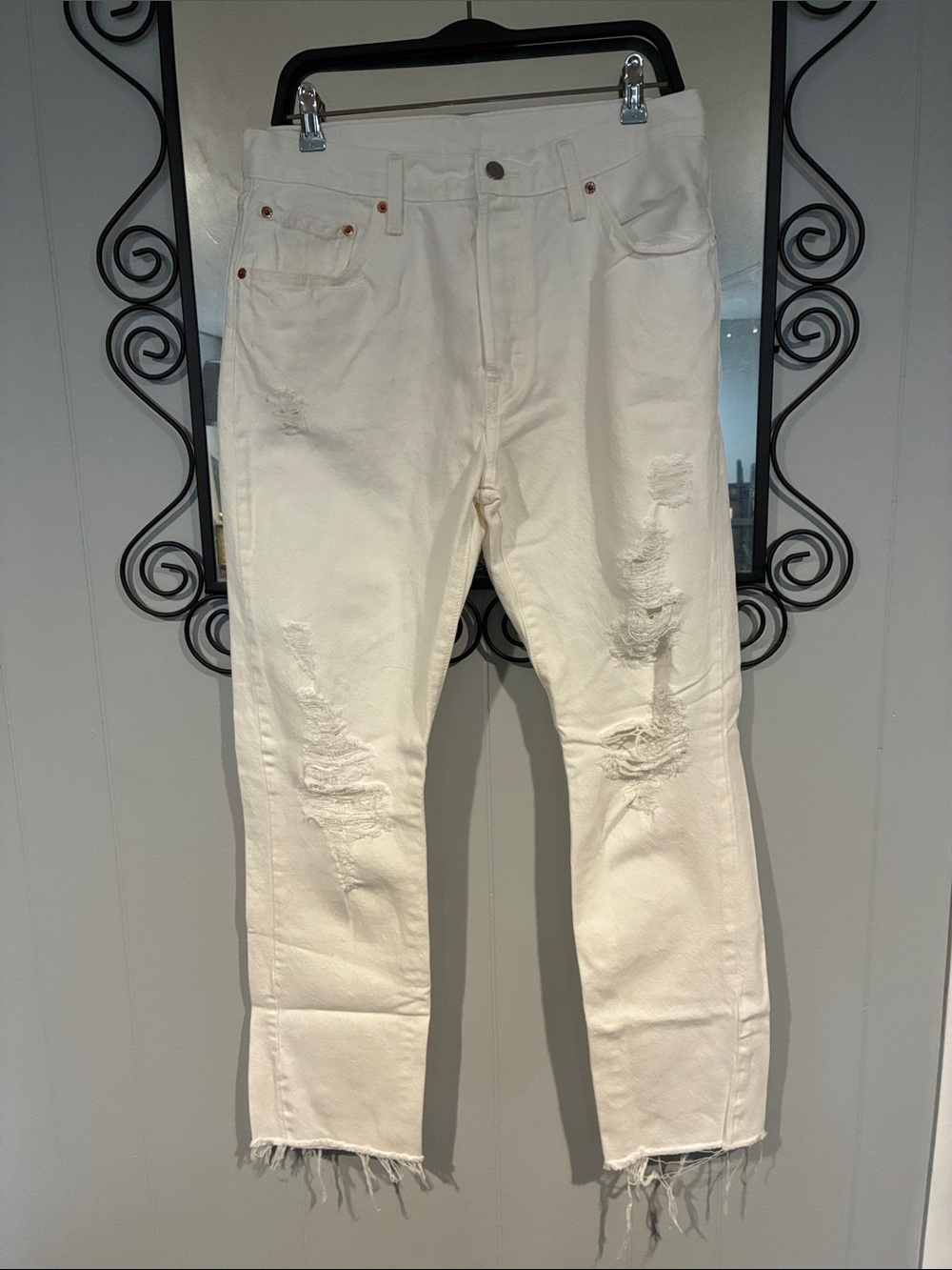 Levi's High-Rise 501 Distressed White Women's Jeans